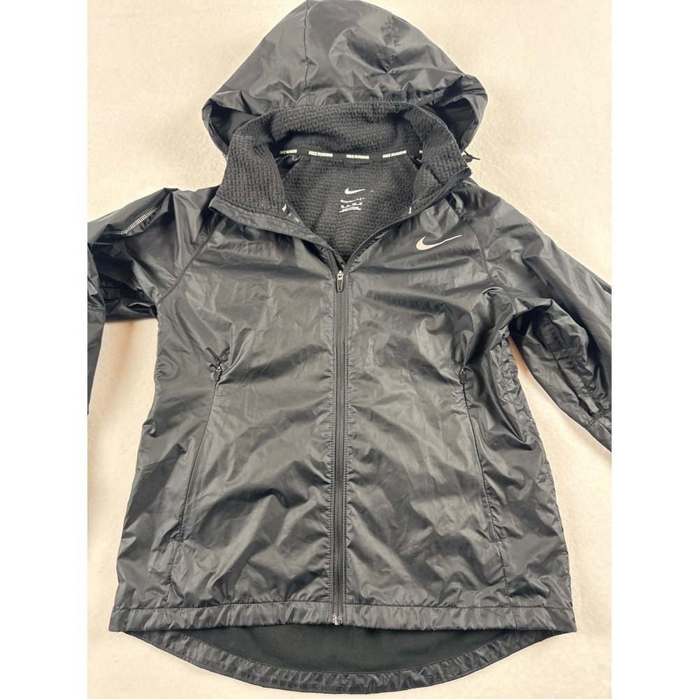 Nike Running Storm-Fit Hooded Jacket Black Reflective Fleece Lined Women XS